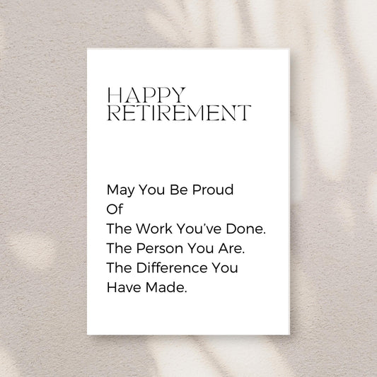 Elegant Retirement Card | Minimalist 5x7 Folded Greeting Card with Envelope
