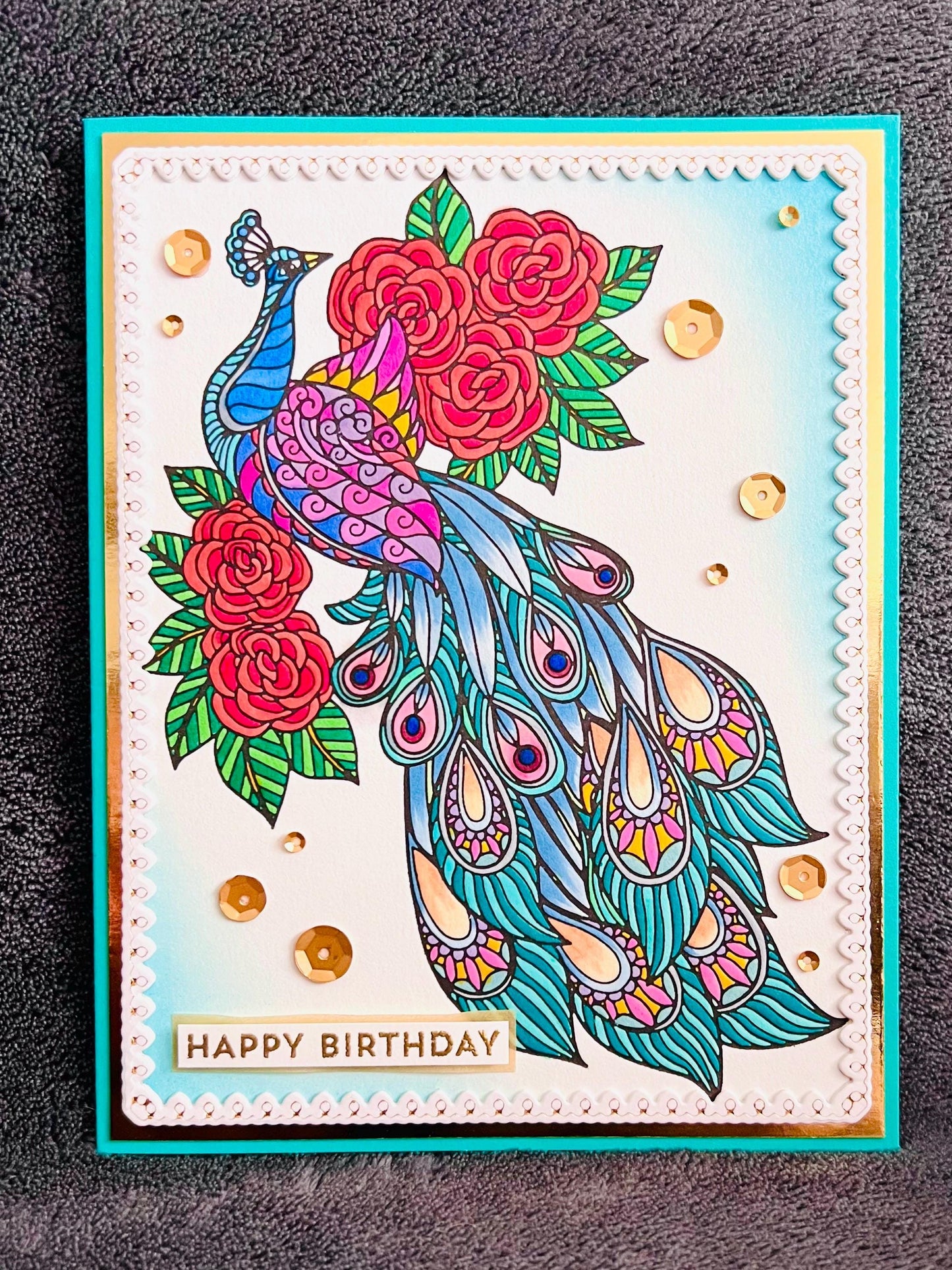 Handmade Peacock Birthday Card: Elegant Letterpress Design