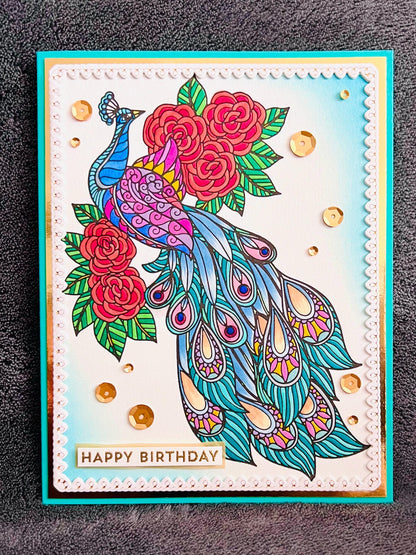Handmade Peacock Birthday Card: Elegant Letterpress Design