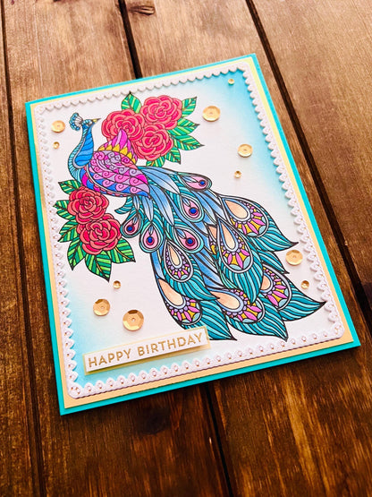 Handmade Peacock Birthday Card: Elegant Letterpress Design