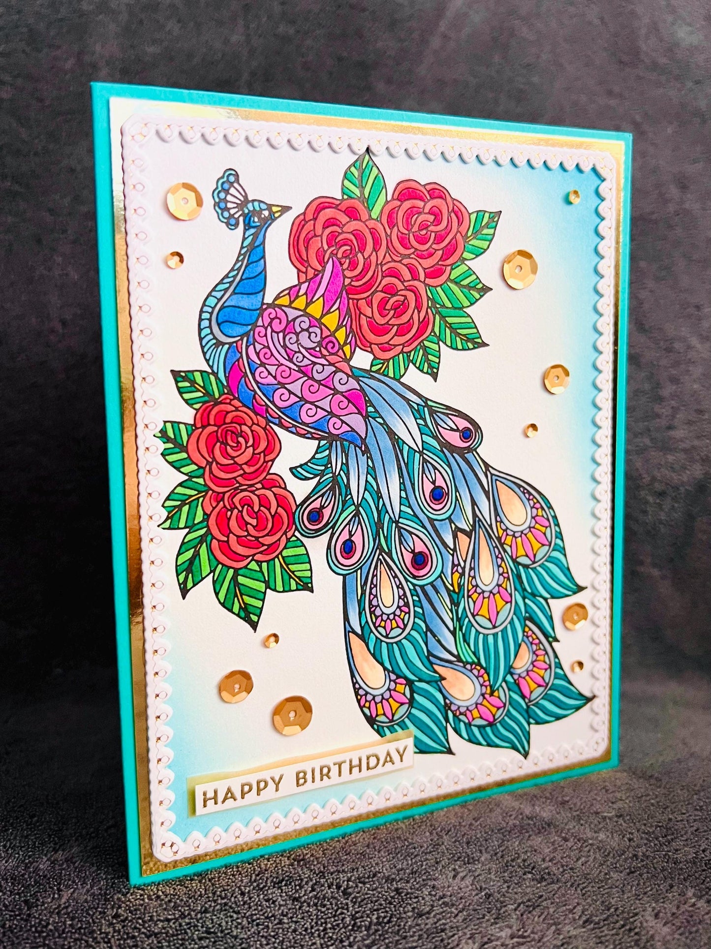 Handmade Peacock Birthday Card: Elegant Letterpress Design