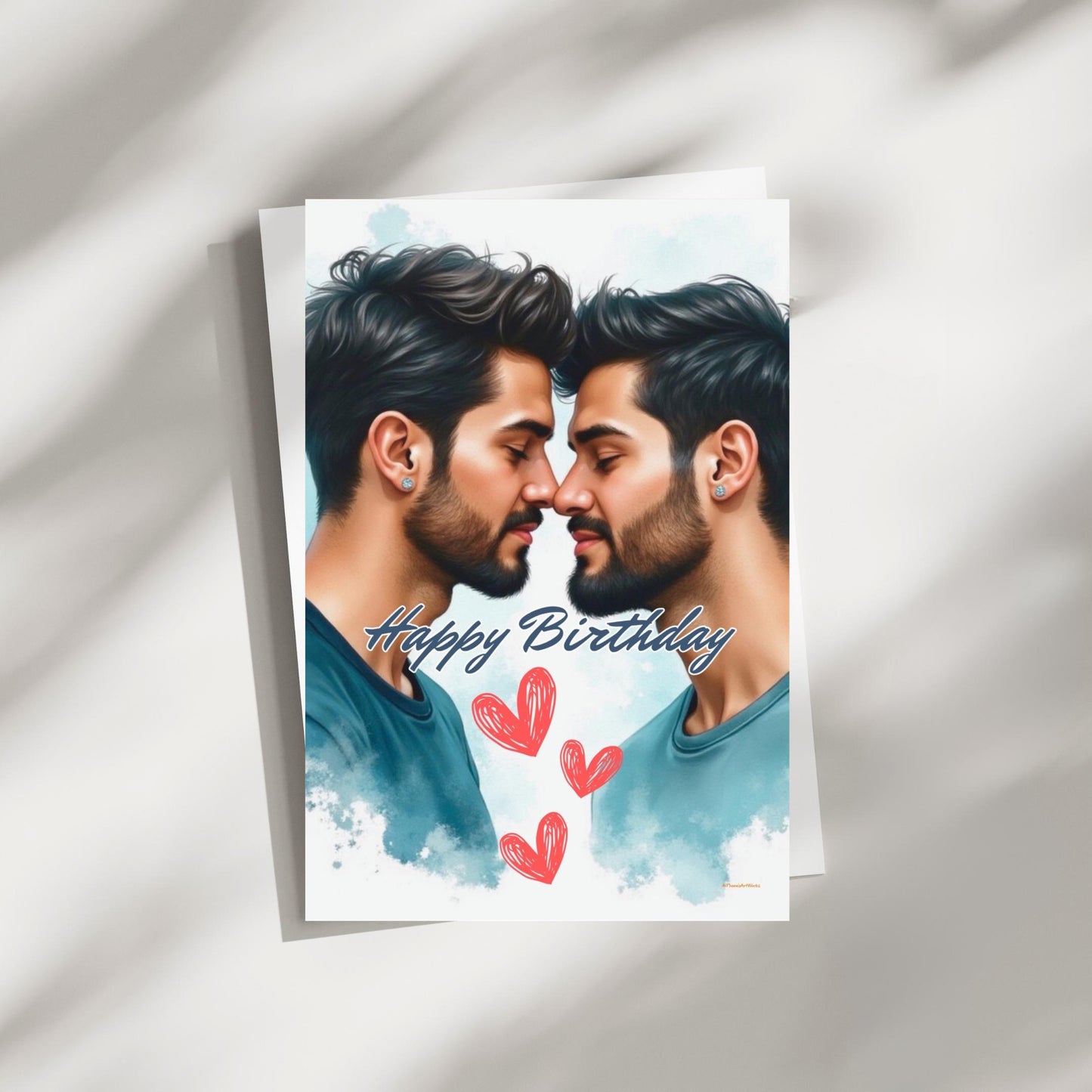 Romantic LGBTQ+ Birthday Card: Loving Couple Art, 4x6 Greeting