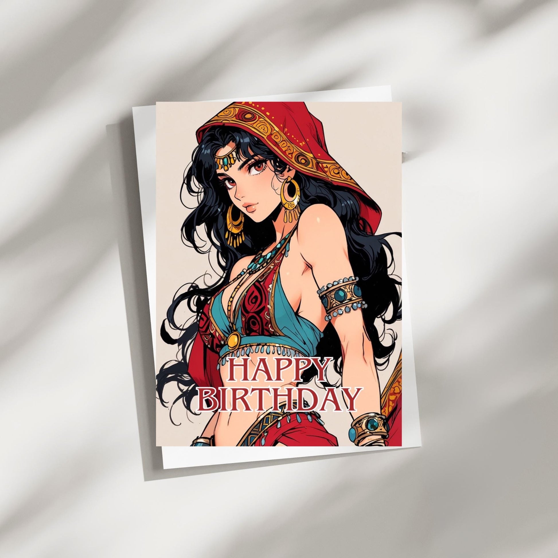 Boho Anime Girl Birthday Card: 4x6 Folded Greeting with Envelope