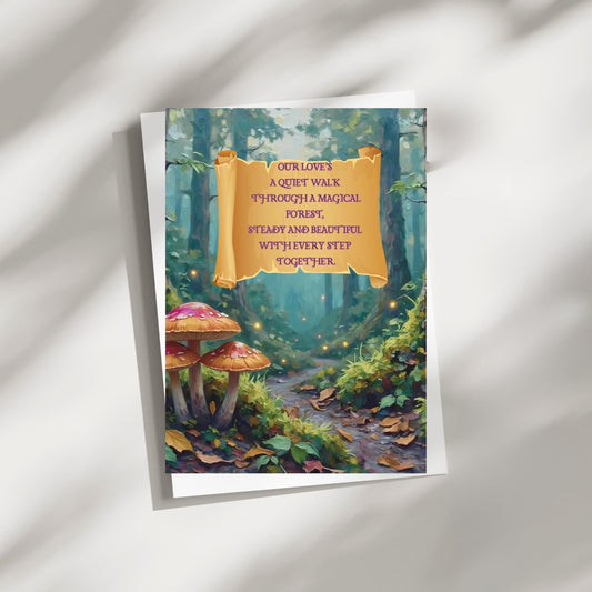 Enchanted Forest Love Card – Whimsical 4x6 Folded Greeting with Envelope | Nature-Inspired Romantic Card