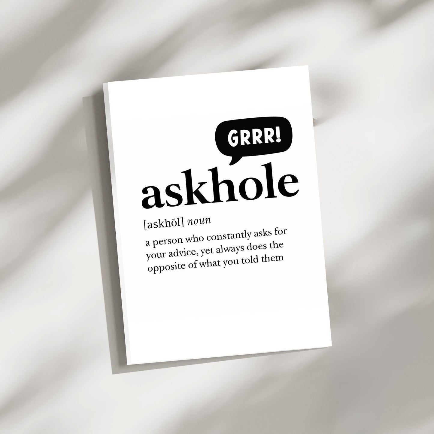 Askhole Funny Definition Card | 5x7 Folded Greeting Card with Envelope