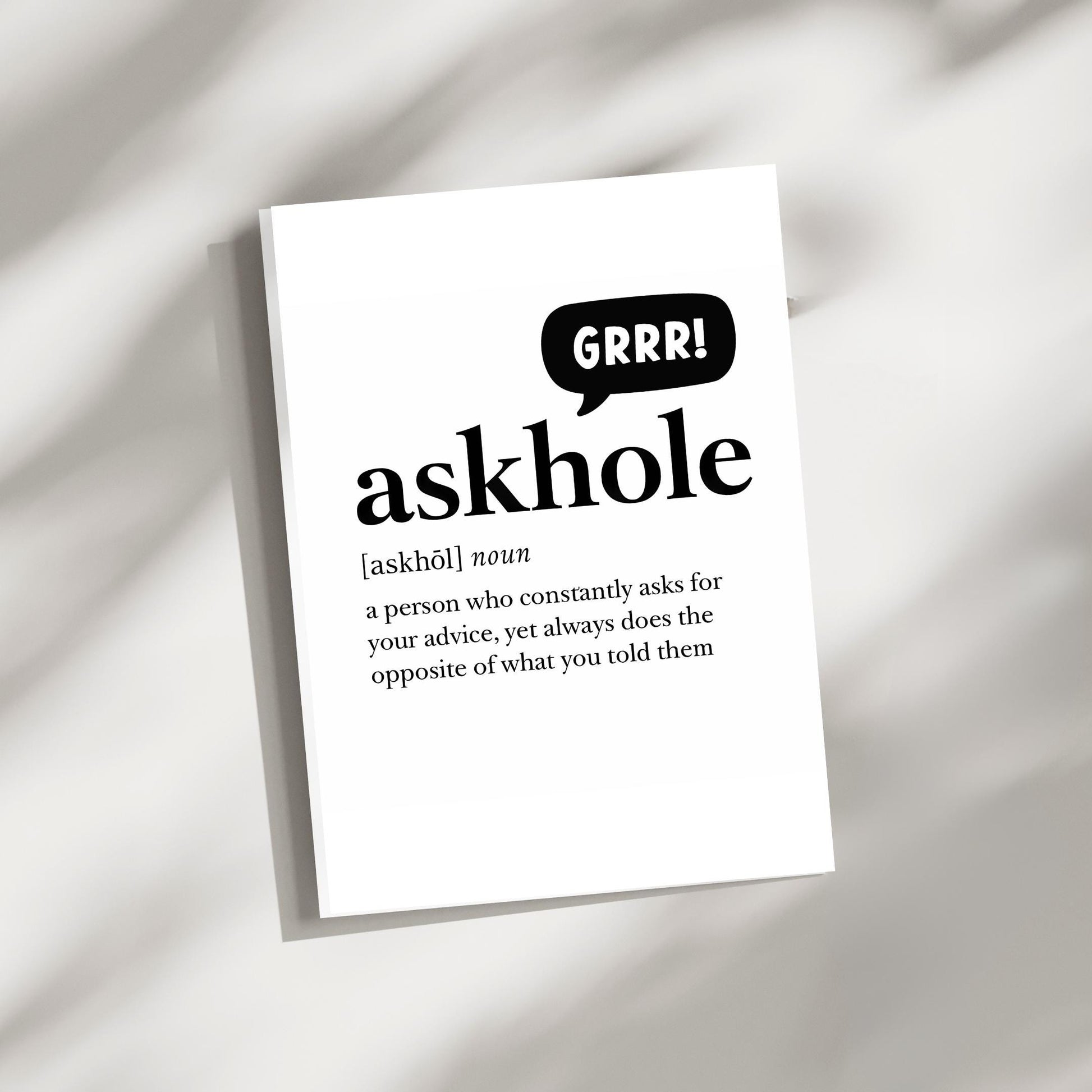 Askhole Funny Definition Card | 5x7 Folded Greeting Card with Envelope