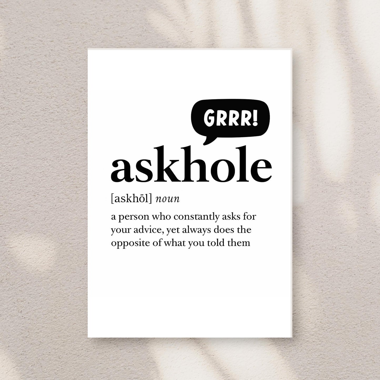 Askhole Funny Definition Card | 5x7 Folded Greeting Card with Envelope