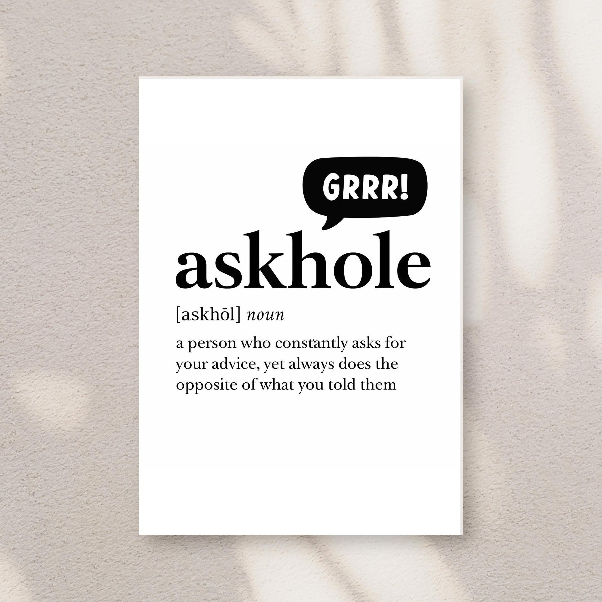 Askhole Funny Definition Card | 5x7 Folded Greeting Card with Envelope