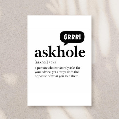 Askhole Funny Definition Card | 5x7 Folded Greeting Card with Envelope