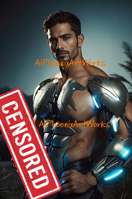 NSFW Cyber Armor Male Art Print | Digital Download PDF | Sci-Fi Fantasy Decor | AiPhoenixArtWorks
