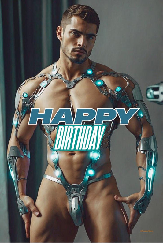 Happy Birthday Card | Male Nude Sci-Fi Fantasy Artwork | Gay Greeting Card PRINT | Mature Content | Single or 5-Pack