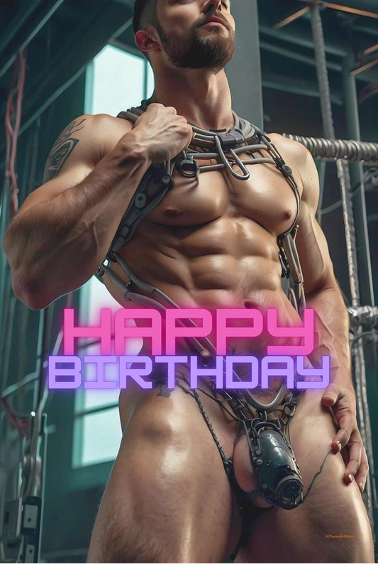 Happy Birthday Card | Male Nude Sci-Fi Fantasy Artwork PRINT | Gay Greeting Card | Mature Content | Single, 5-Pack, 10-Pack
