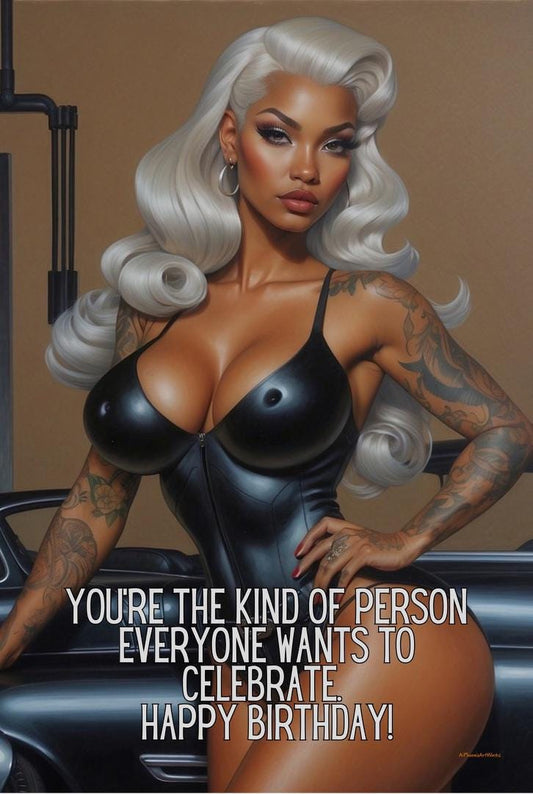 Pin-Up Girl Birthday Card: Glamorous Art Print (4x6 inches) Single or 5-Pack