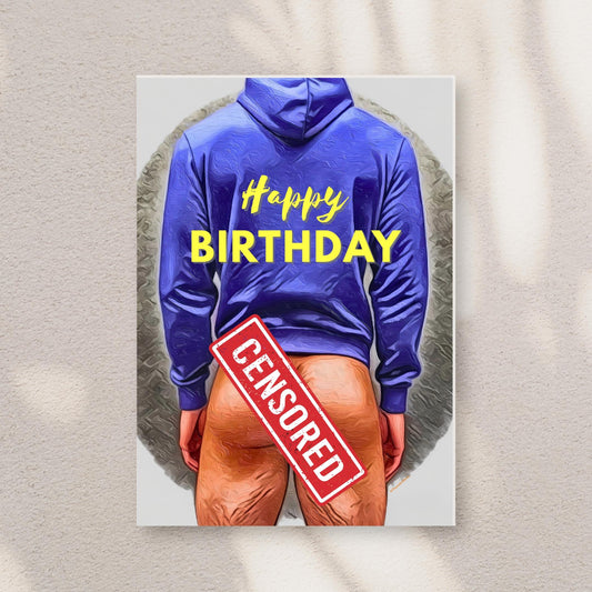 Funny Male Nude Birthday Card | Happy Birthday Greeting Card PRINT | Mature Content Adult Humor | Single, 5-Pack, 10-Pack Options