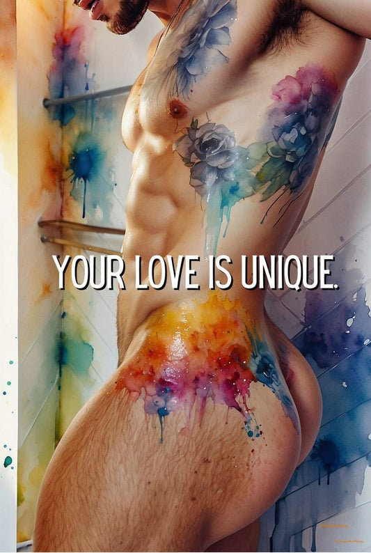 Romantic Greeting Card | Male Nude Watercolor Art PRINT | Unique Love Card LGBTQ | Mature Content | Single or 5-Pack