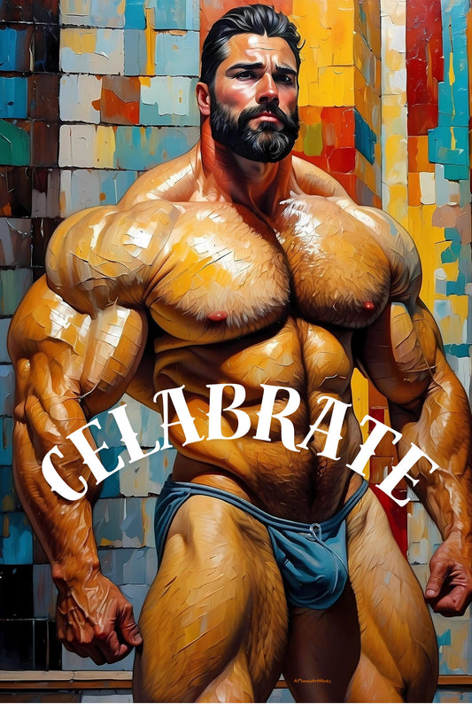 Mature Greeting Card | "Celebrate" | Bold Male Nude Artwork | Erotic Birthday or Celebration Card