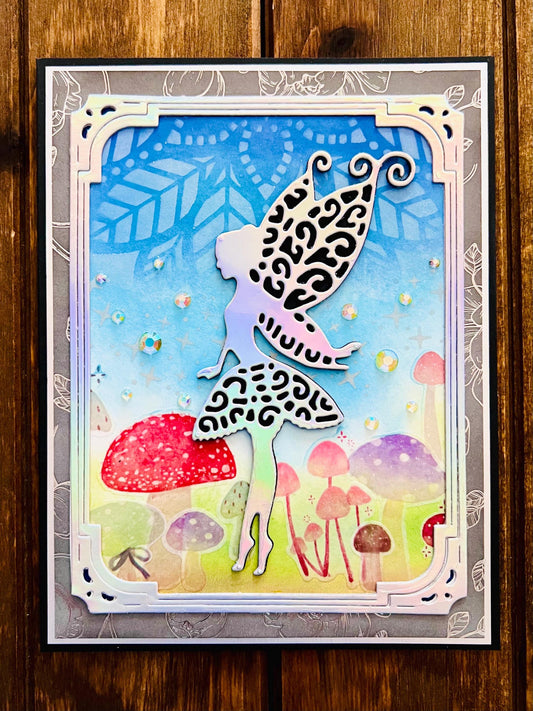 Silver Fairy and Mushrooms in a Frame Blank Card