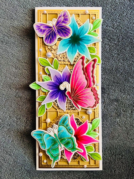 Butterfly and Starflower Trio Slimline Blank Card