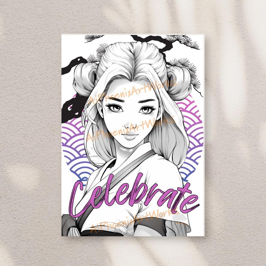 Anime Girl Greeting Card: Manga Art Celebrate Card (4x6)