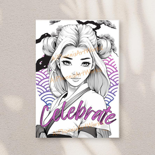 Anime Girl Greeting Card: Manga Art Celebrate Card (4x6)