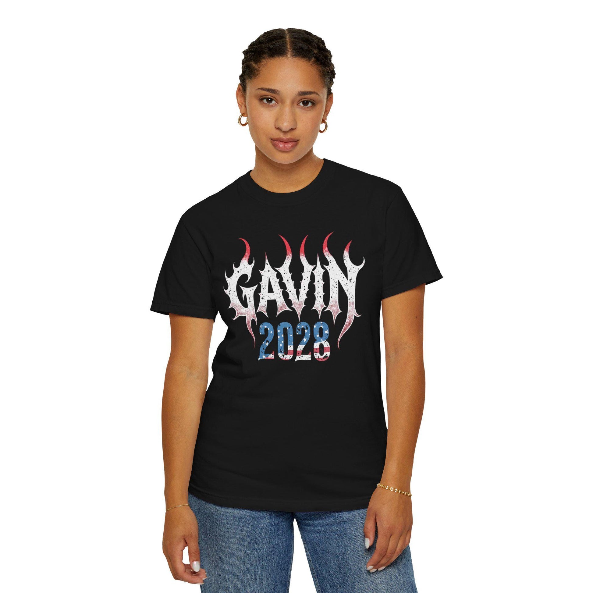 Gavin 2028 Graphic Tee: Goth Font Political Activist Shirt