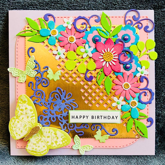 Green Butterfly Flower Arrangement Birthday Card