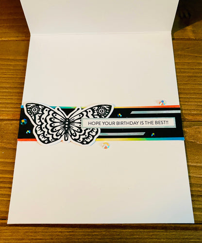 Black and White Butterfly Rainbow Birthday Greeting Card