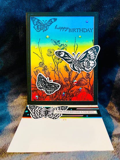 Black and White Butterfly Rainbow Birthday Greeting Card
