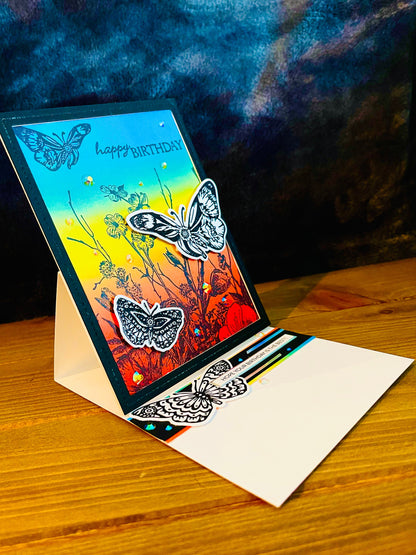 Black and White Butterfly Rainbow Birthday Greeting Card