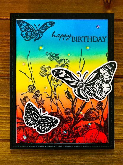 Black and White Butterfly Rainbow Birthday Greeting Card
