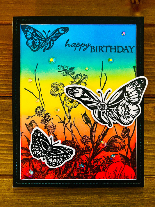 Black and White Butterfly Rainbow Birthday Greeting Card