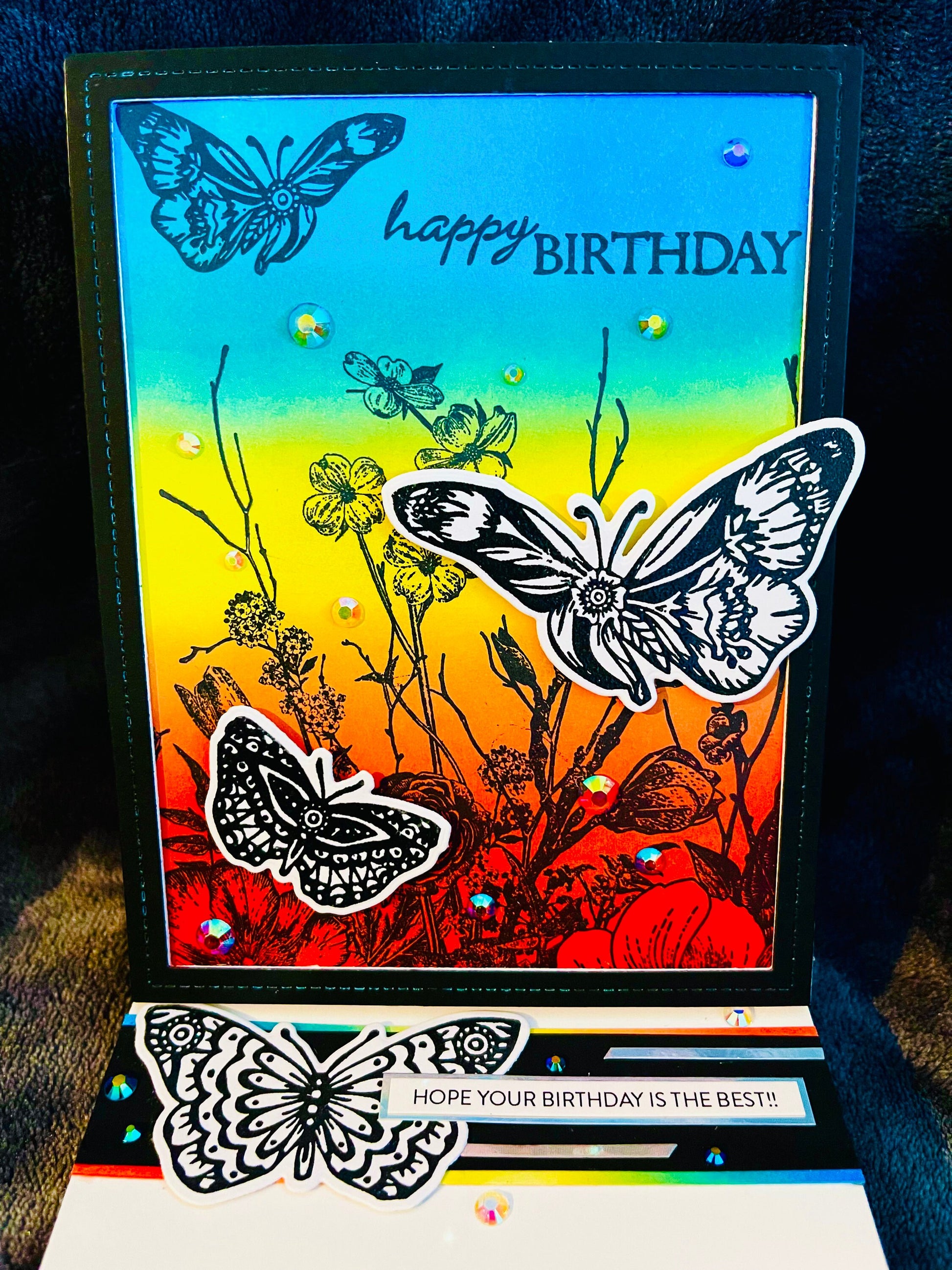 Black and White Butterfly Rainbow Birthday Greeting Card