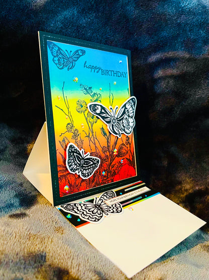 Black and White Butterfly Rainbow Birthday Greeting Card