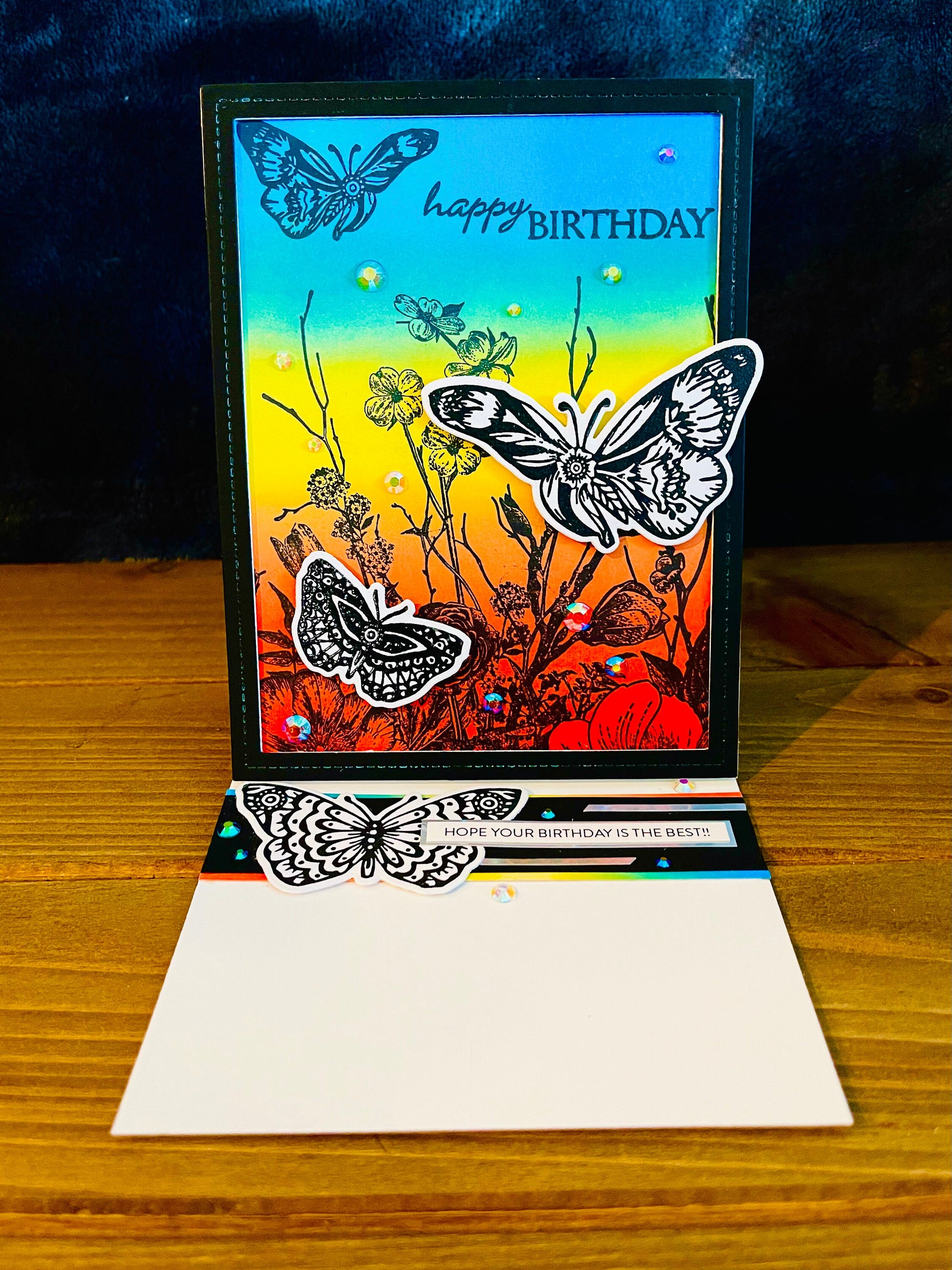 Black and White Butterfly Rainbow Birthday Greeting Card