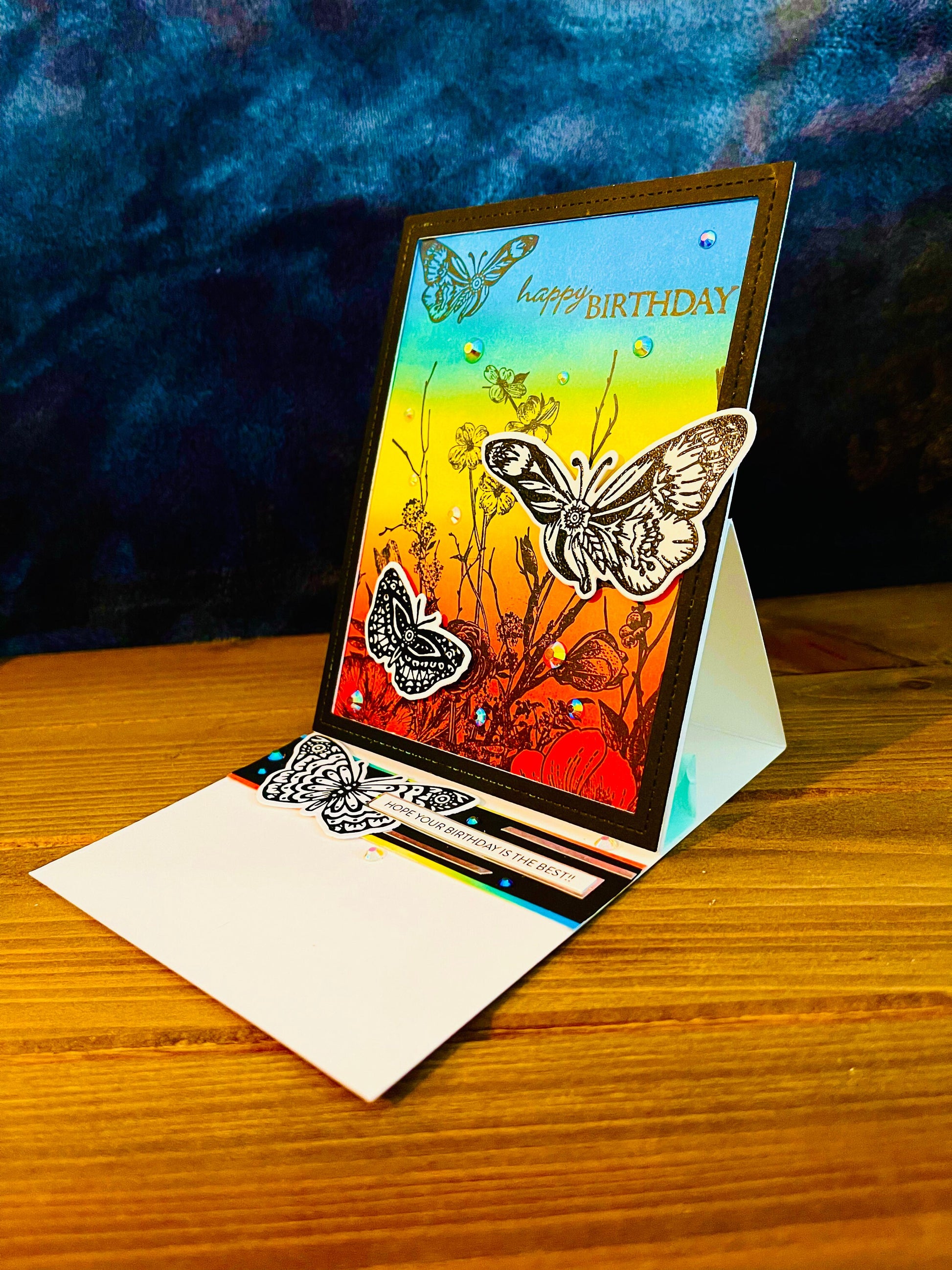 Black and White Butterfly Rainbow Birthday Greeting Card