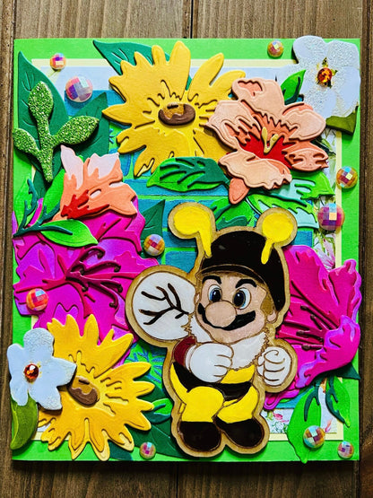 Bee Super Mario Layered Florals Blank Card