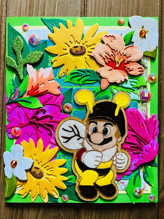 Bee Super Mario Layered Florals Blank Card
