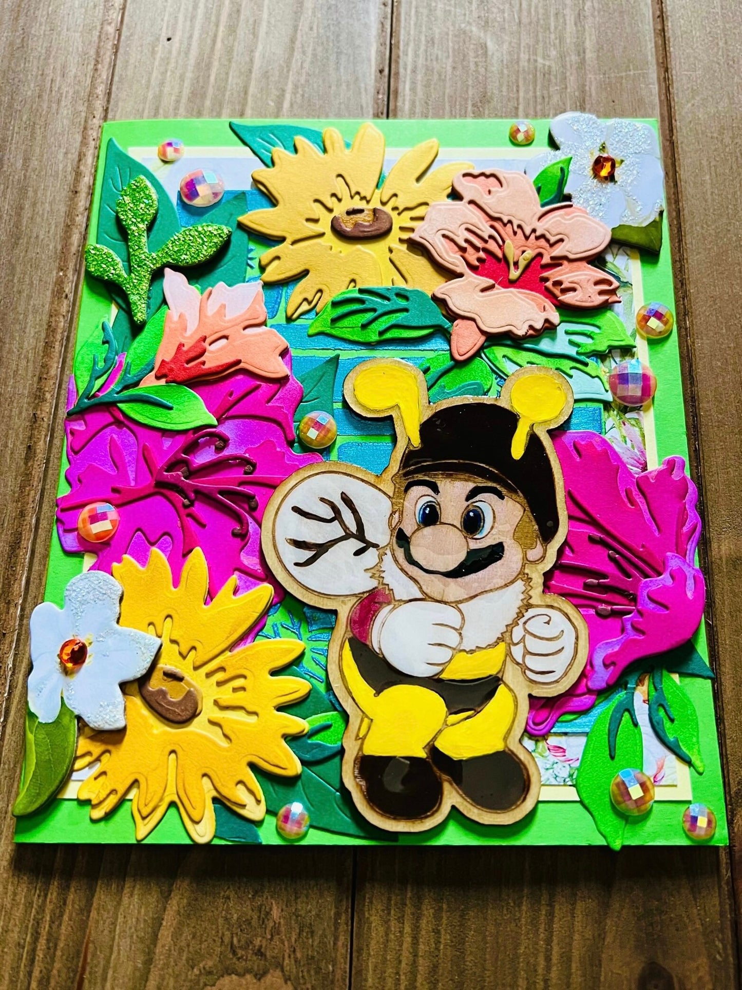 Bee Super Mario Layered Florals Blank Card