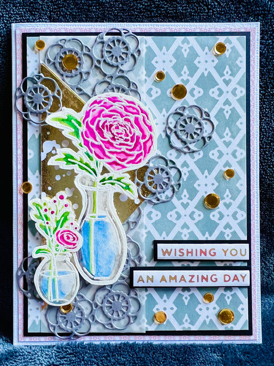 Zinnia/Floral Vases “Wishing you an Amazing Day” Greeting Card