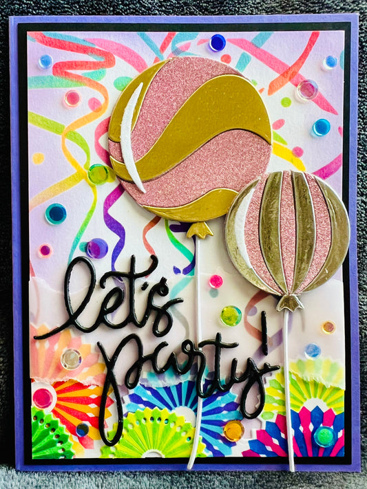 Balloons, Pinwheels and Streamers “Let’s Party” Card