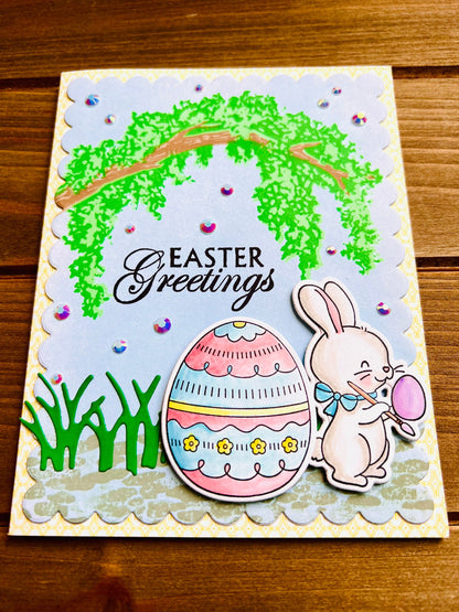 Arched Tree & Bunny Design Easter Egg Greeting Card - Celebrate Spring with Unique Handcrafted Holiday Wishes