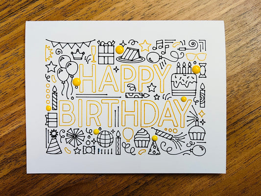 Yellow Happy Birthday Card with Party Elements