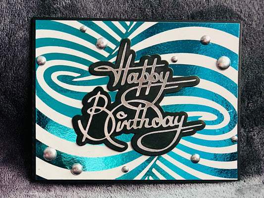 Aqua Foiled Twisted Illusion Birthday Card (White Bkgrd.)