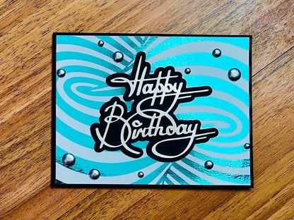 Aqua Foiled Twisted Illusion Birthday Card (White Bkgrd.)