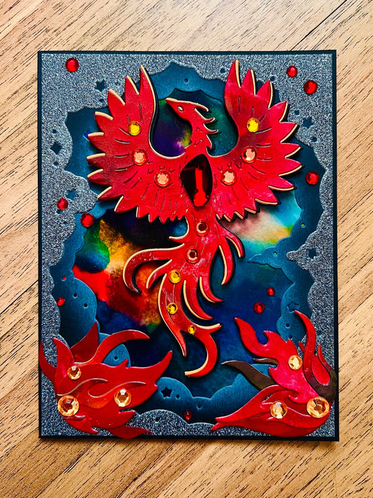 Alcohol Ink Phoenix Card - Galaxy Background, Blank Inside, Mystical Space Theme, Vibrant Artwork, Unique Gift for All Occasions