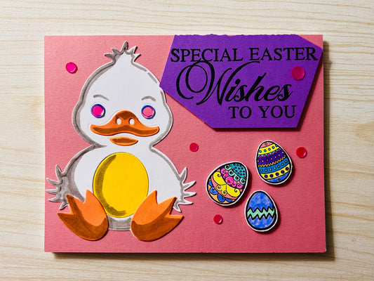 White Ducky with Colored Easter Eggs Card - Special Easter Wishes Sentiment for a Joyful Spring Celebration