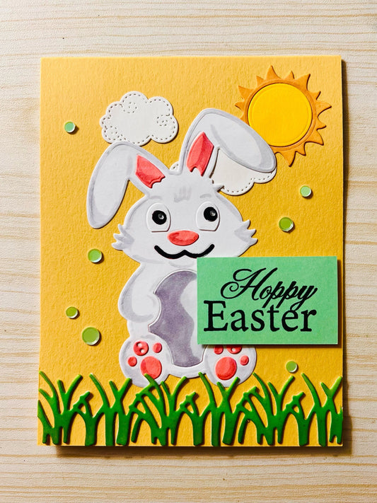 Cute White Easter Bunny on Grass Card - A Sweet Springtime Greeting of Joy and Renewal